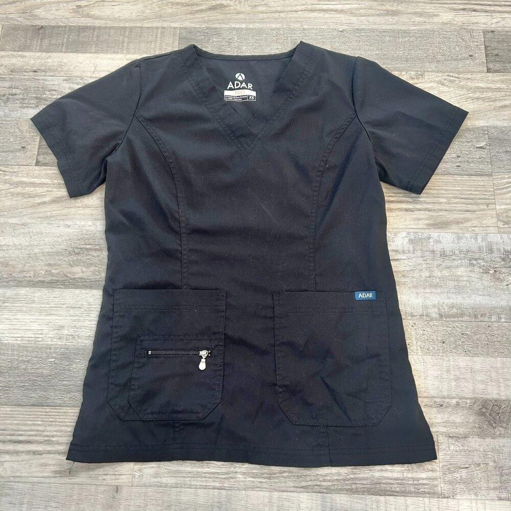 Adar Black V-Neck Short Sleeve Scrub Top Size XS S37